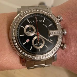 NEW GUCCI YA101324 Men's G-Chrono FACTORY Diamond Case Black Dial Watch